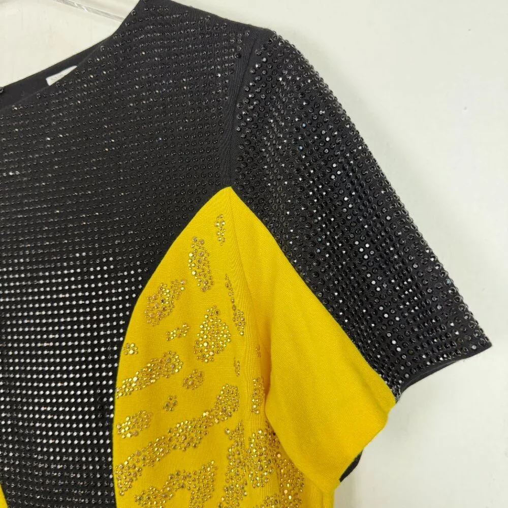 Versace Collection Yellow & Black Embellished Dress Short Sleeve Size 48 US 12 - Picture 3 of 16